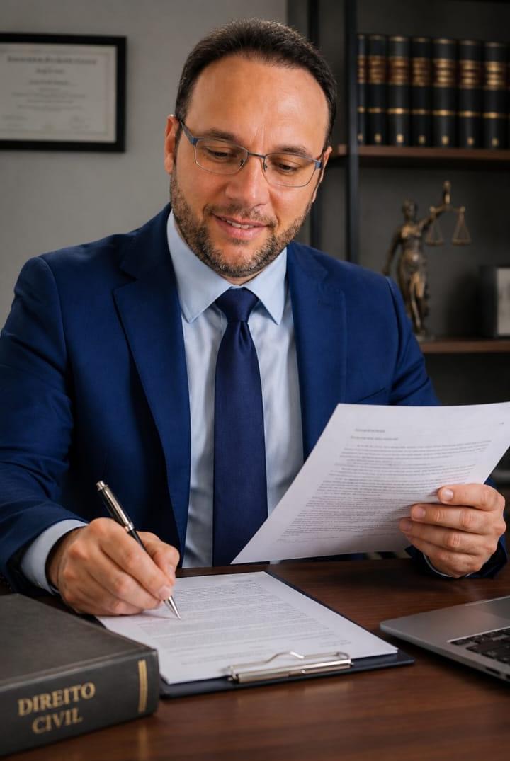 João Góes em seu escritório, analisando processo